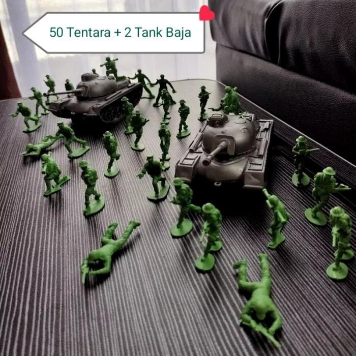 mainan tentara plastik + tank baja figure army men military mainan perang perangan - Putih