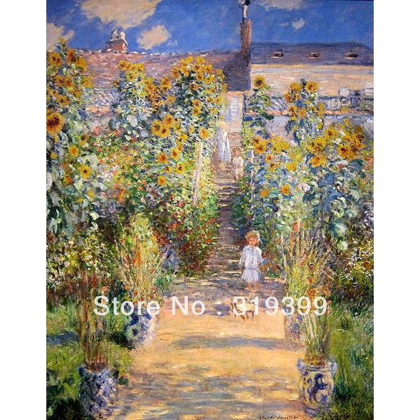 

Linen canvas Oil Painting Reproduction,The Artist's Garden at Vetheuil by claude monet,handmade,Free Shipping,museum Quality