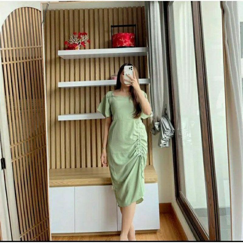 New Dress Serut Lauren Daster Belakang Karet