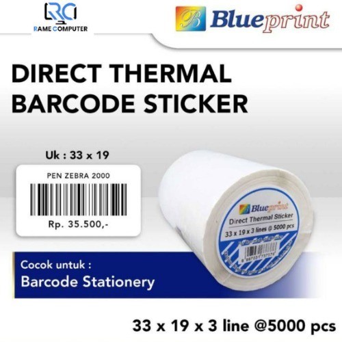 

Direct Thermal Sticker / Label Stiker BLUEPRINT 33x19 x3 Line Isi 5000 cocok untuk barcode stasionery