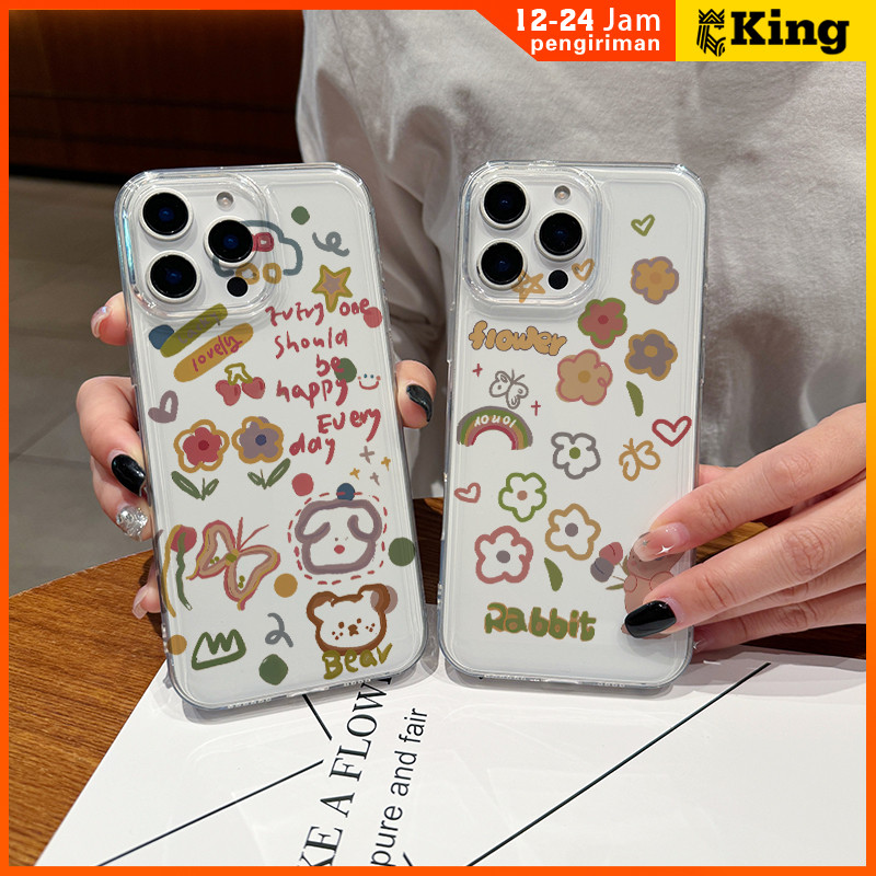 Untuk iPhone 16 Pro Case 11 12 13 14 15pro Max Petunia dan kelinci berwarna pelangi casing Cocok unt