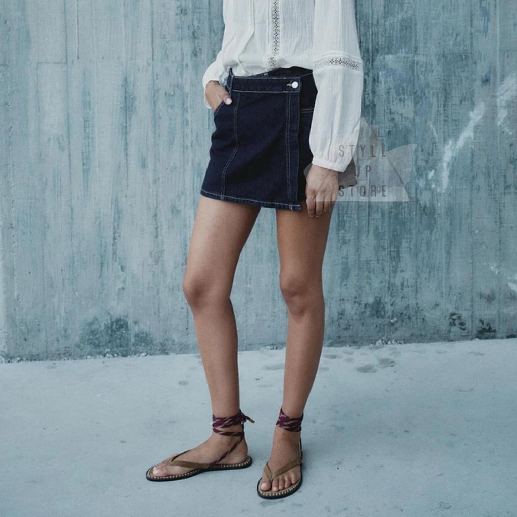 [ STYLEUPSTORE ] ZARA Women Crossover Skort Denim Jeans - Rok Celana Denim Jeans
