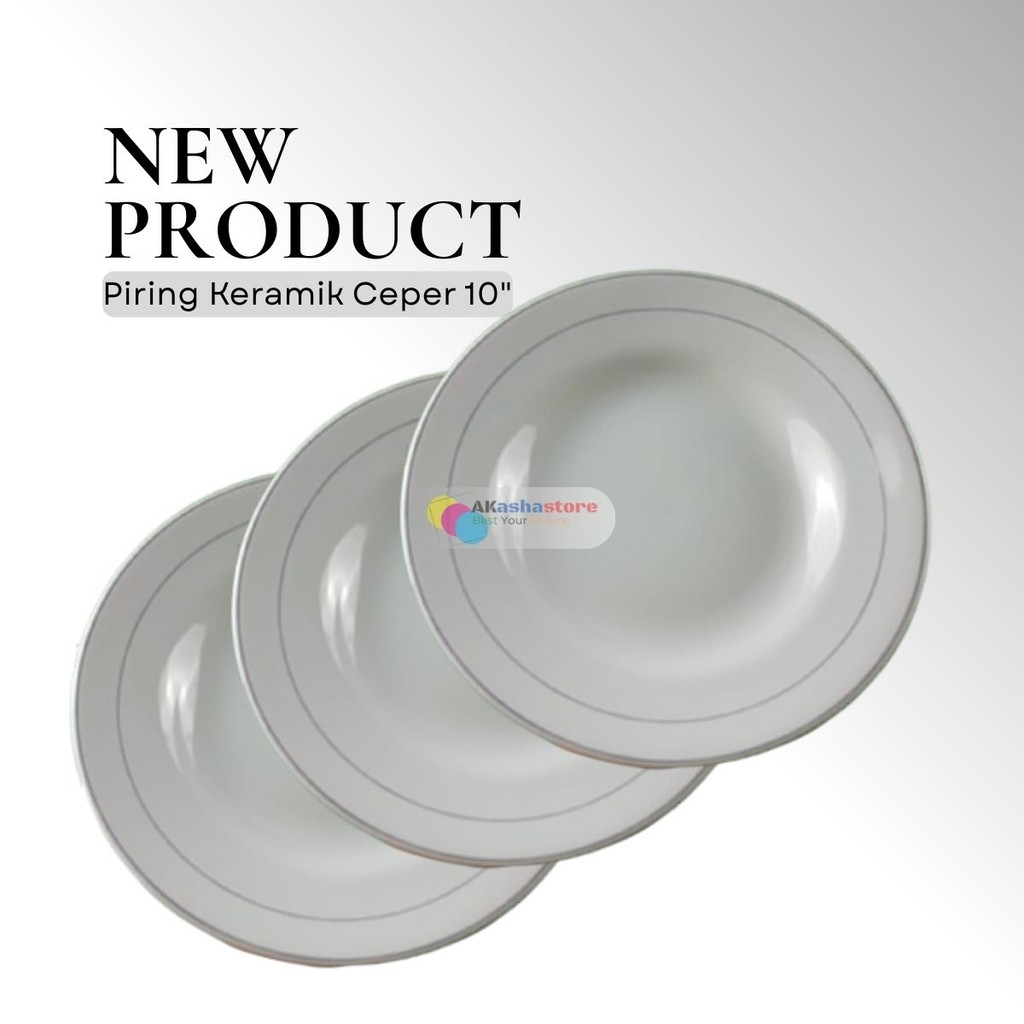 Piring Keramik 1/2 Lusin 10 Inch Ceper List Emas Packing Kayu