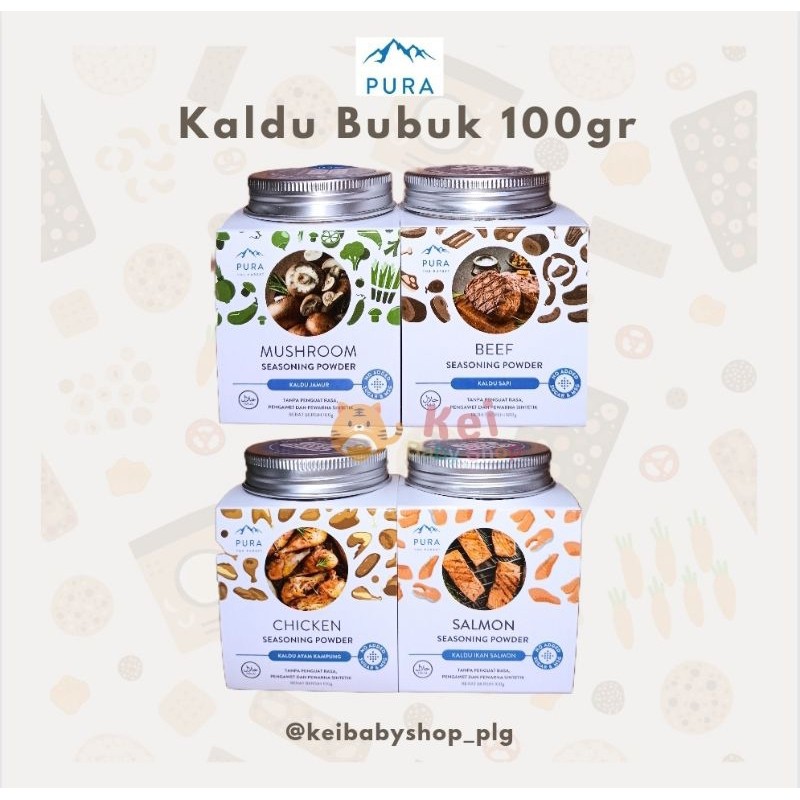 

Pura Seasoning Kaldu Bubuk 100g / Kaldu Ayam Sapi Jamur Salmon / Kaldu MPASI Anak