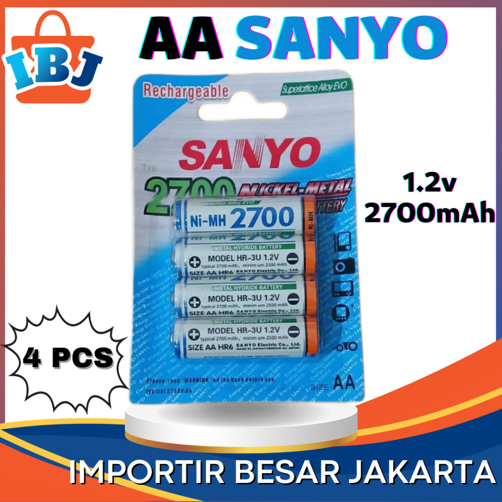 ORI Baterai AA Sanyo Isi 4 Rechargeable Cas Charger Charge Recharge Tamiya  Sony Sanyo Batre AA Rech