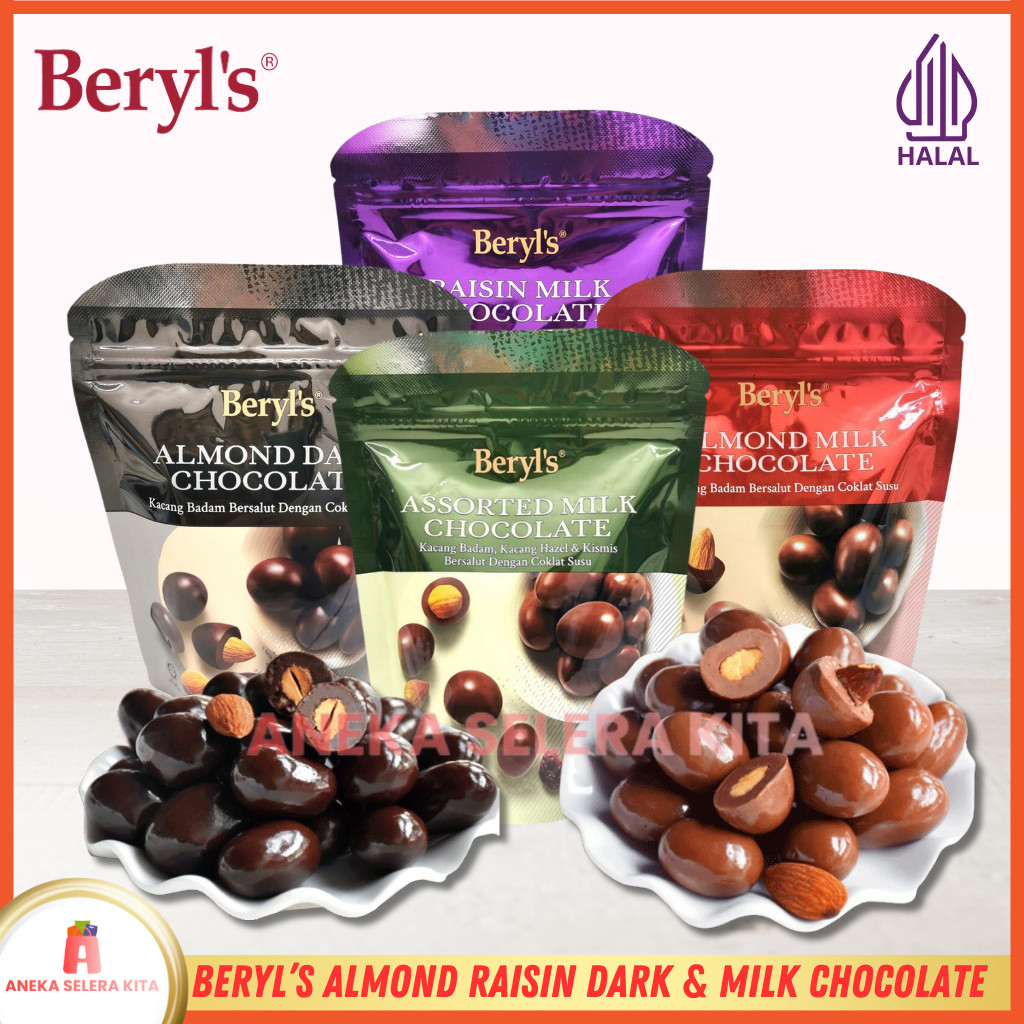 

Beryls Almond Raisin Milk Chocolate & Dark Chocolate/Coklat Beryls Bersalut Almond dan Kismis 250g