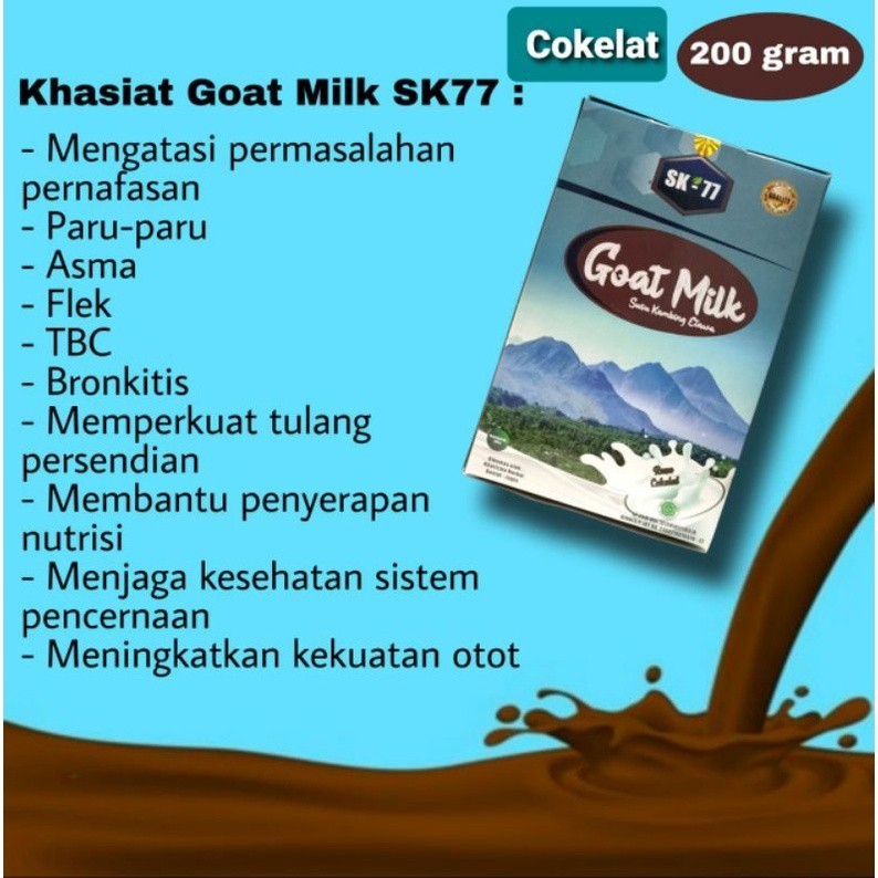 

SUSU KAMBING ETAWA BUBUK GOAT MILK SK77 COKLAT 200gr SOLUSI ASMA,TBC,FLEK,PARU,KURANG GIZI