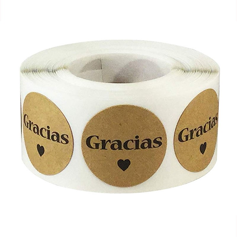 

100-500pcs/roll Kraft Gracias Spanish Thank You Sticker Envelope Package Seal 1inch Handmade With Love Stickers Baking Decor