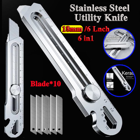 

【COD】24 Hours Delivery 6in1 Cutter Pisau 18mm Cutter Besi Stainless Besar 10pc Pisau Set Cutter Pisau Pemotong Kertas