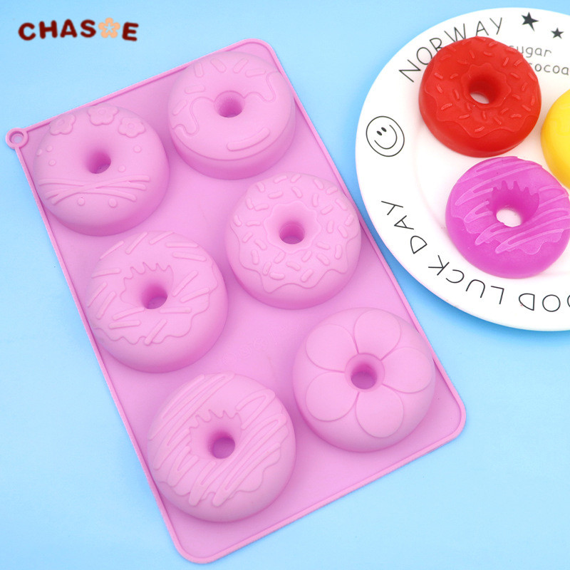 Cetakan Silikon Donat 6 Cavity Mini / Donut Kecil Permen / Coklat Puding Biskuit Muffin Cake Pan / M