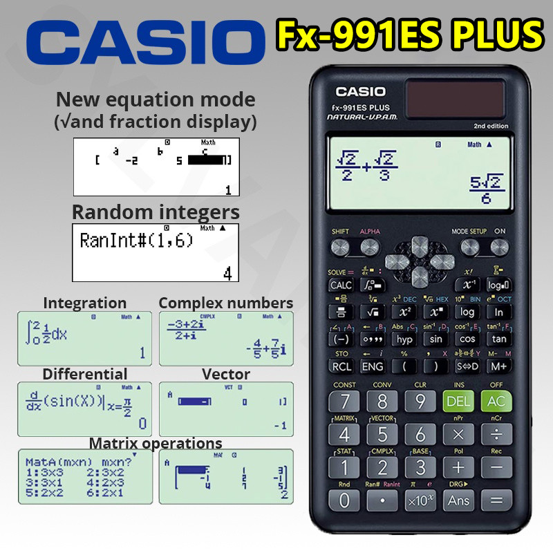 

KAYDEN STORE 2025 Calculator Calculator Fx-991ES PLUS 240 Fungsi Kalkulasi Alat tulis untuk pembelajaran Kalkulasi calculator sains