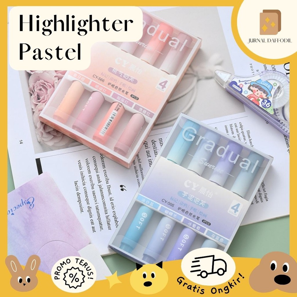 

Jurnal Daffodil - Higlighter CY Gradual Fancy Highlight Warna Pastel Highlighter Set 4 Pcs Highlighter Stabilo Warna Warni Pastel Spidol Highlighter Pen Aesthetic Lucu Journal Marker Pen Alat Tulis