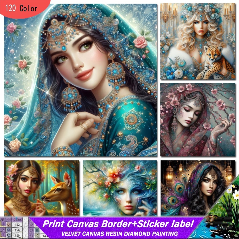 

120 Ccolor Resin Diamond Painting With Sticker Kits Woman Portrait Embroidery Jewelry Leopard Flowers Mosaic Home Decor Gift