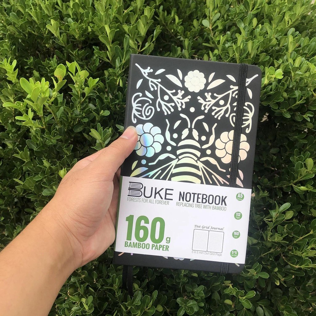 

BUKE Bullet Dotted Journal Pocket Travel Size Dot Grid Notebook, 160gsm Bamboo Thick White Paper, 112 Pages, 5x5 mm DOT-GRID