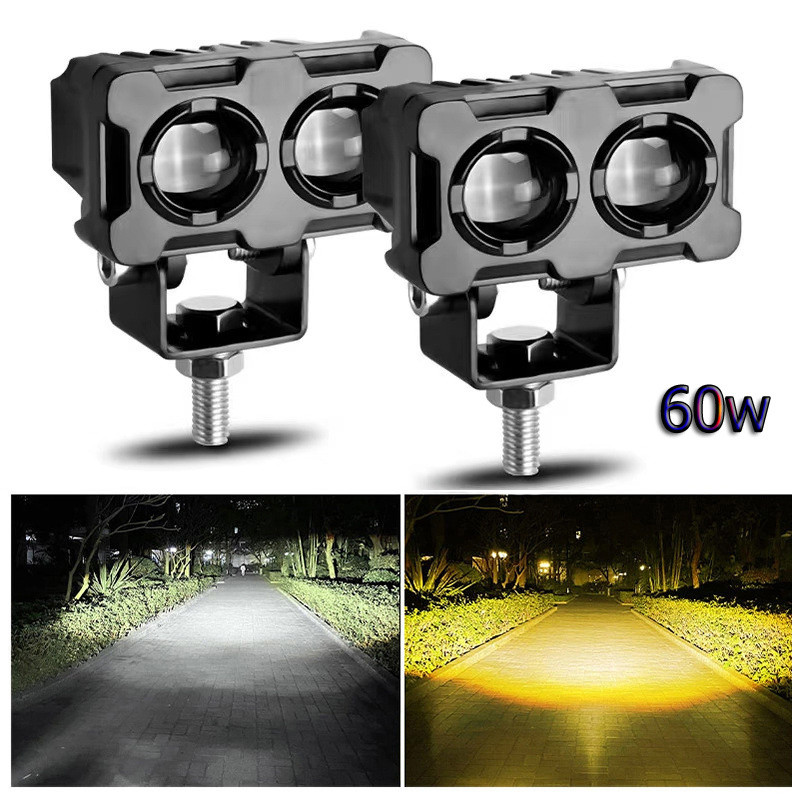 Lampu Kabut LED SQL2 Sepeda Motor, Lampu Kabut Mode Ganda Dua Warna ATV, Sinar Tambahan, Lensa Proye