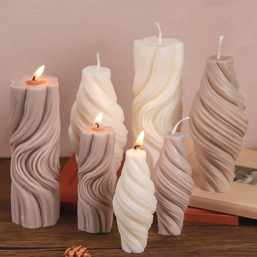 

Geometric Roman Pillar Swirl Candle Silicone Mold Modern Style 3D Wave Twirl Spiral Soap Mould Plaster Resin Crafts Home Decor