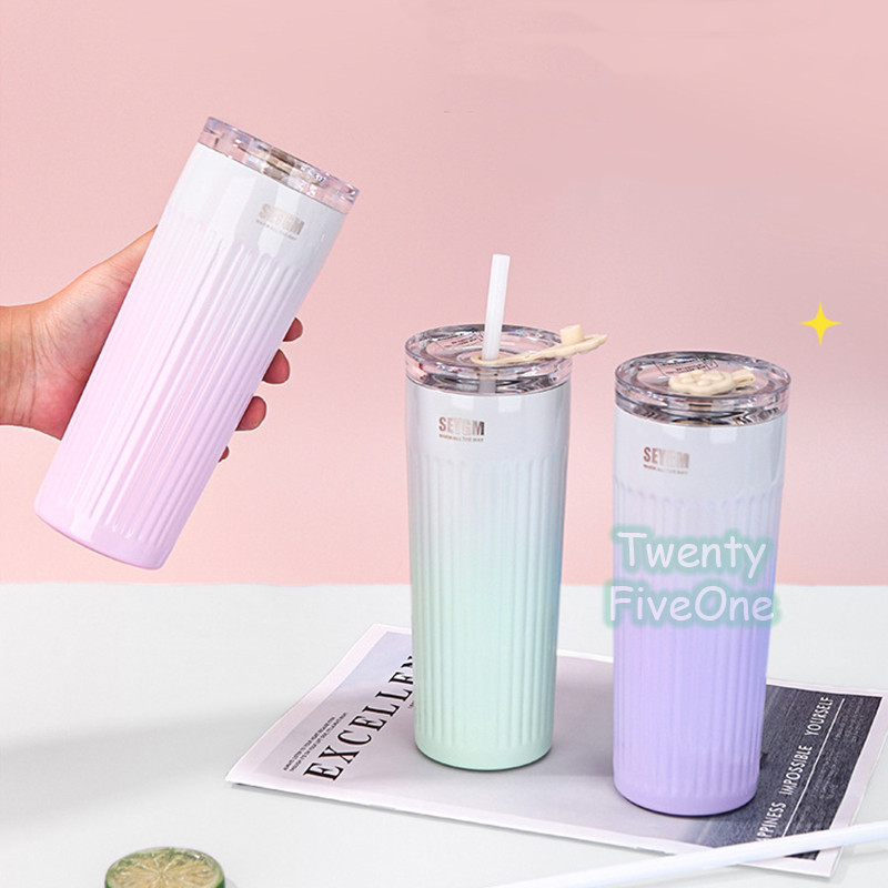 Tumbler Minum Sedotan Aesthetic Tumbler Stainless Steel 500ml Botol Minum