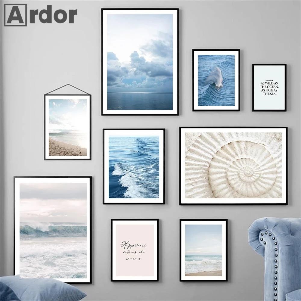 

Blue Ocean Sea Wave Landscape Canvas Painting Beach Seascape Nature Poster Wall Art Print Nordic Living Room Home Decor