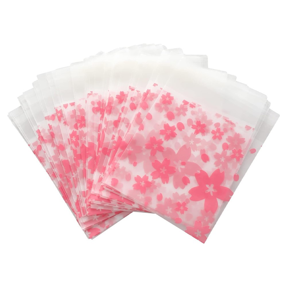 

100Pcs Resealable Cellophane Self-Adhesive Frosting Cherry Blossoms Bags For Candy Cookies Party Gift Packaging Bag Wholesale