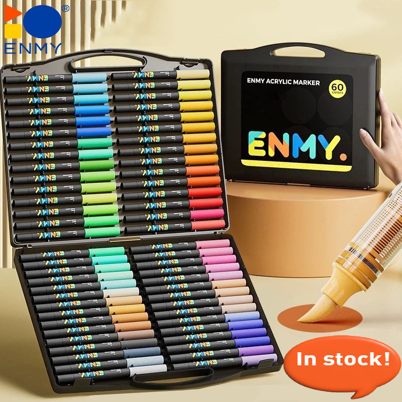 

【Grosir】ENMY Black Box 60warna Acrylic Marker Soft Tip Pen Paint Drawing Colouring Painting Art Pen
