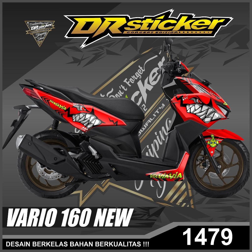 Decal Sticker Vario 160 2022 Full Body - Stiker Skotlet Variasi Hiu - Hitam