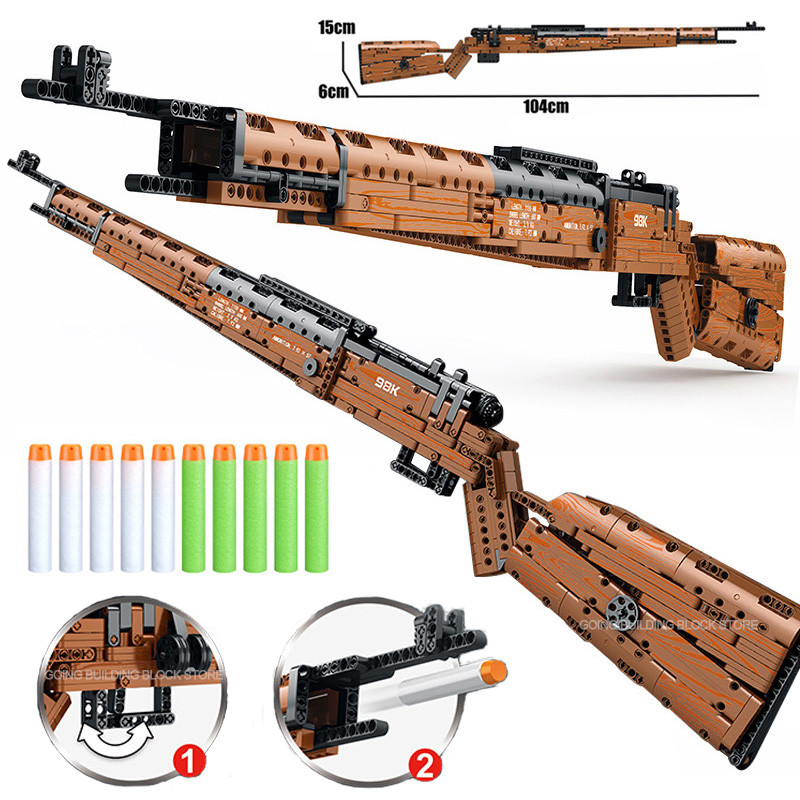 1028PCS WW2 Series KAR-98 Sniper Rifle Weapon Building Blocks Military 98k Soft Bullet Gun Model Bri