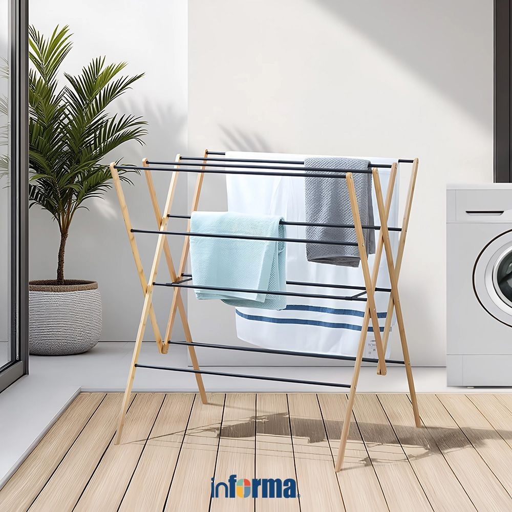 Informa 92x77x103 cm Weldon Jemuran Baju Bamboo - Cokelat Tempat Jemur Baju Drying Rack Gantungan La