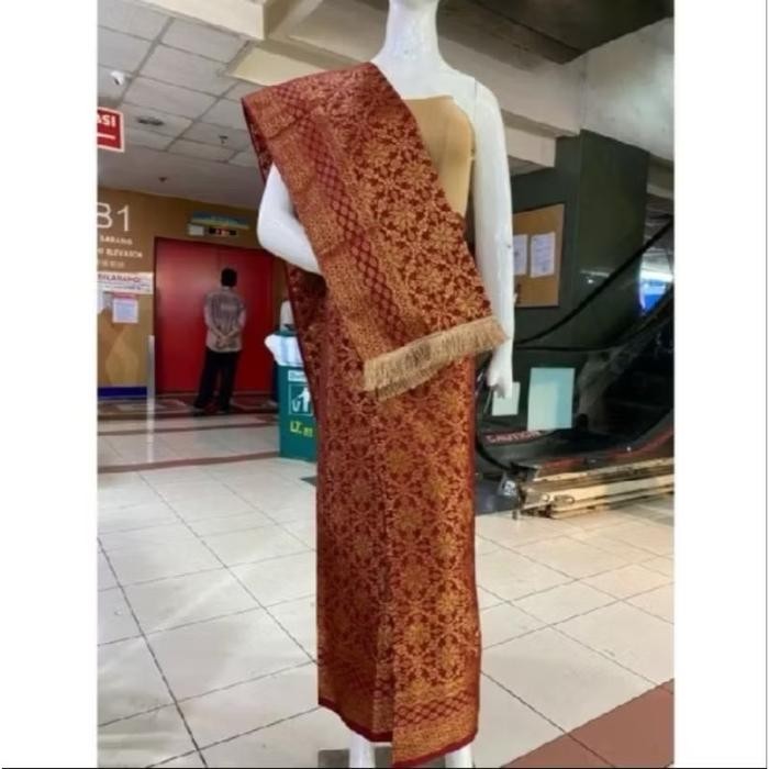 ROK SPAN SONGKET SET SELENDANG SONGKET / SET ROK SPAN DAN SELENDANG SONGKET - Maroon Gold, S-M