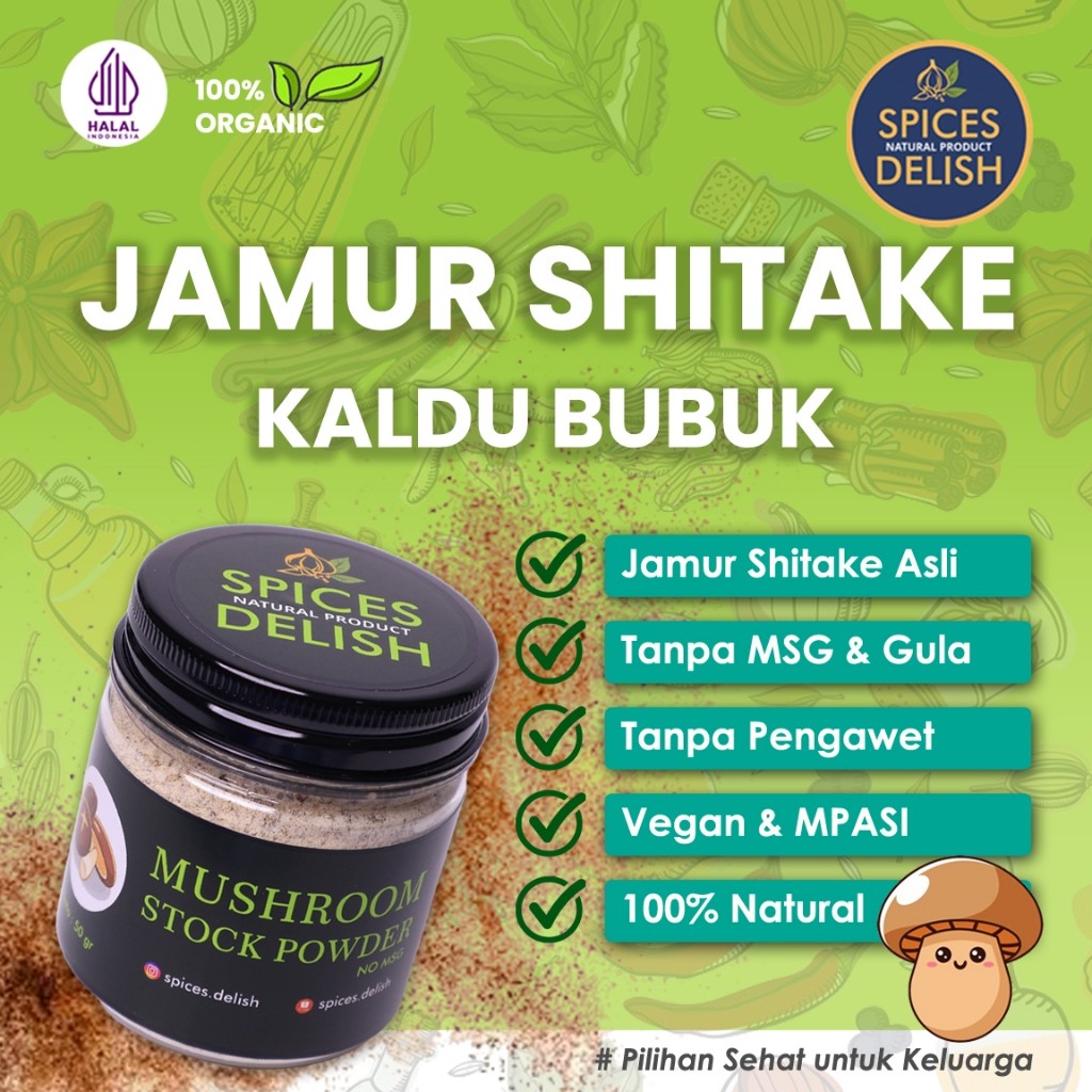 

Kaldu Bubuk Organik Jamur Shitake | Kaldu MPASI 100% Alami Tanpa Gula & MSG - Spices Delish