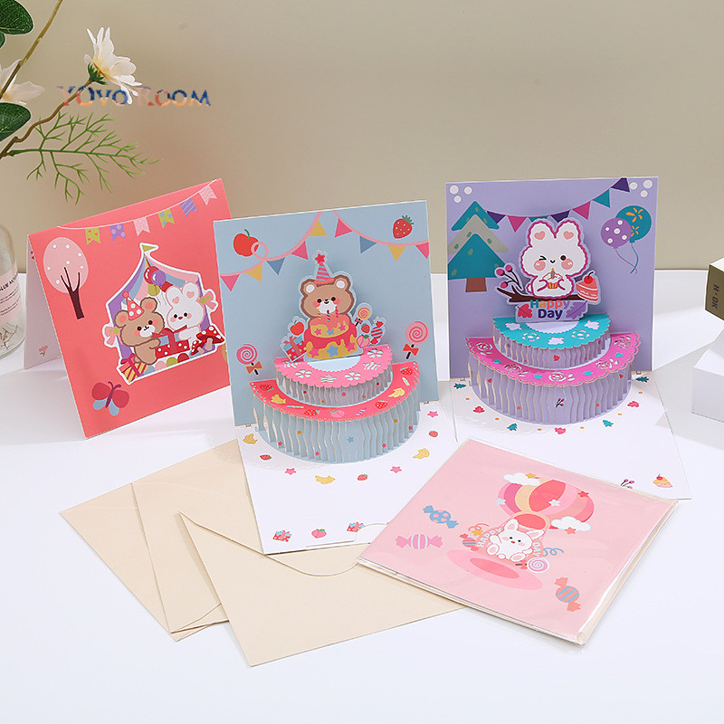 Kartu Ucapan Pop-Up 3D  /Pop Up Kartu Ucapan / Kue Ulang Tahun Cahaya Kartu Ucapan YOvo