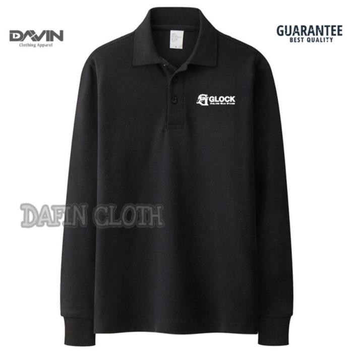 Longsleeve Kaos Kerah Pria Polo shirt Lengan Panjang Glock Gun - Hitam, M