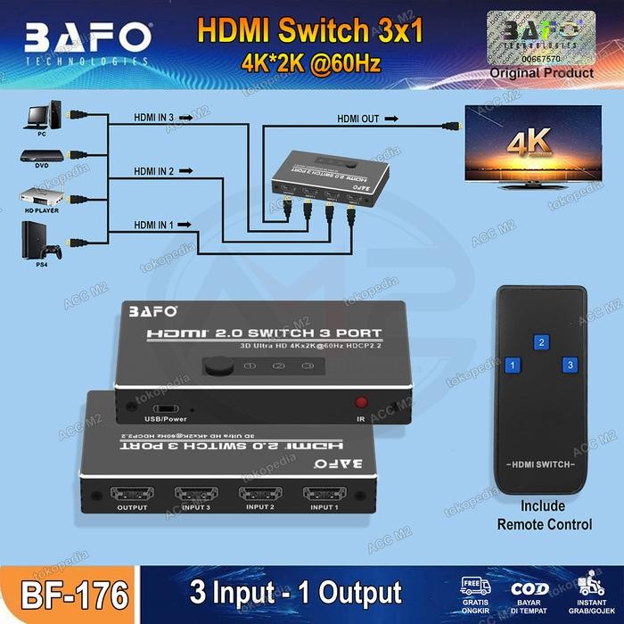 BAFO HDMI Switcher 5 IN 1 OUT 4K Switch HDMI 2.0 ORIGINAL BAFO BF-178 - BF-176 3 Port