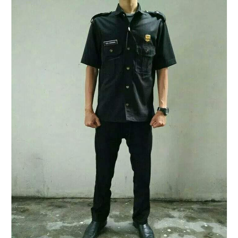 HIGH QUALITY Seragam Safari DRIVER Satpam Hitam 1 Stel Baju Safari Security Seragam Safari Sekuriti 