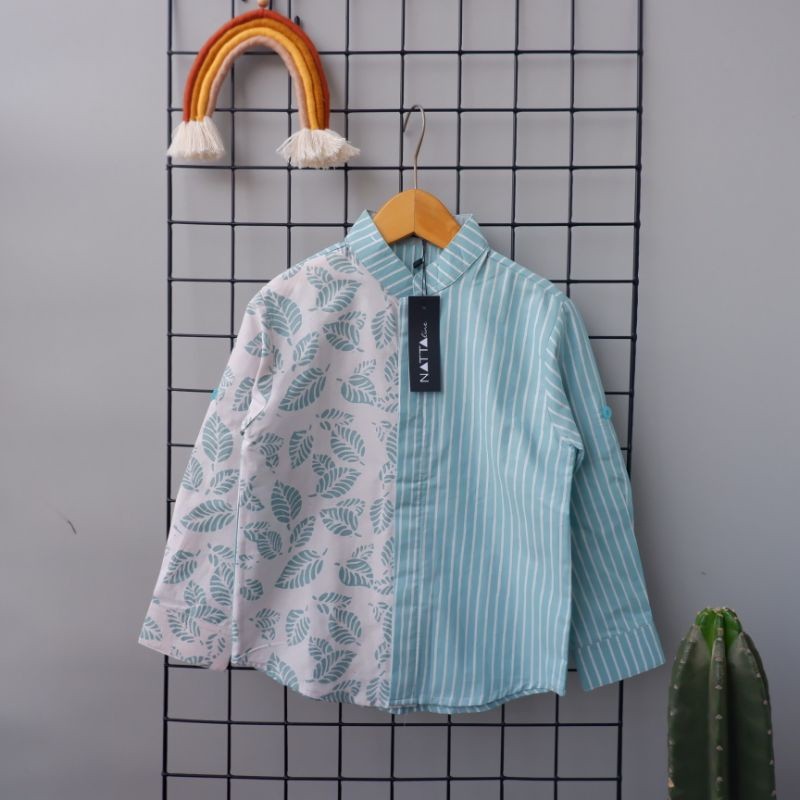 HIGH QUALITY NATTALINE Kemeja Batik Anak Garutan Hijau Mint