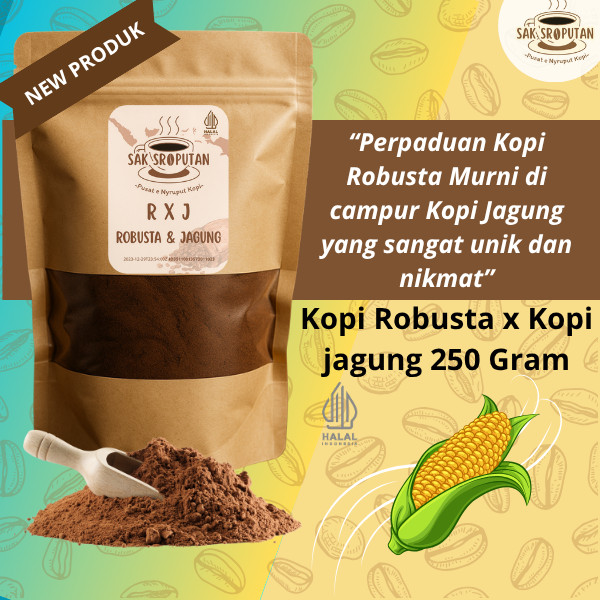 

New Produk Kopi RXJ bubuk Kopi Robusta mix bubuk Kopi Jagung kemasan 250 Gram rasa unik nikmat dan rendah kafein kopi robusta mix kopi jagung kopi bubuk robusta mix kopi bubuk jagung
