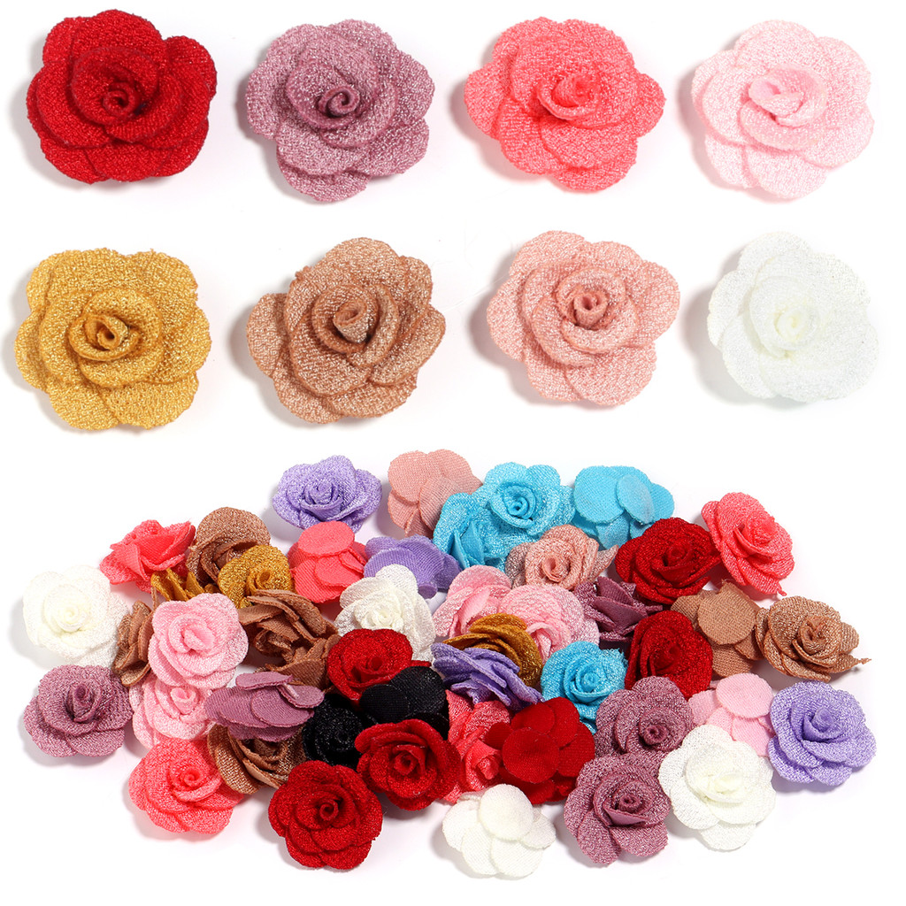 

10pcs Jute Fabric Rose Flower Multicolor Handmade Linen Flowers for DIY Headwear Garment Accessories Brooches Decoration