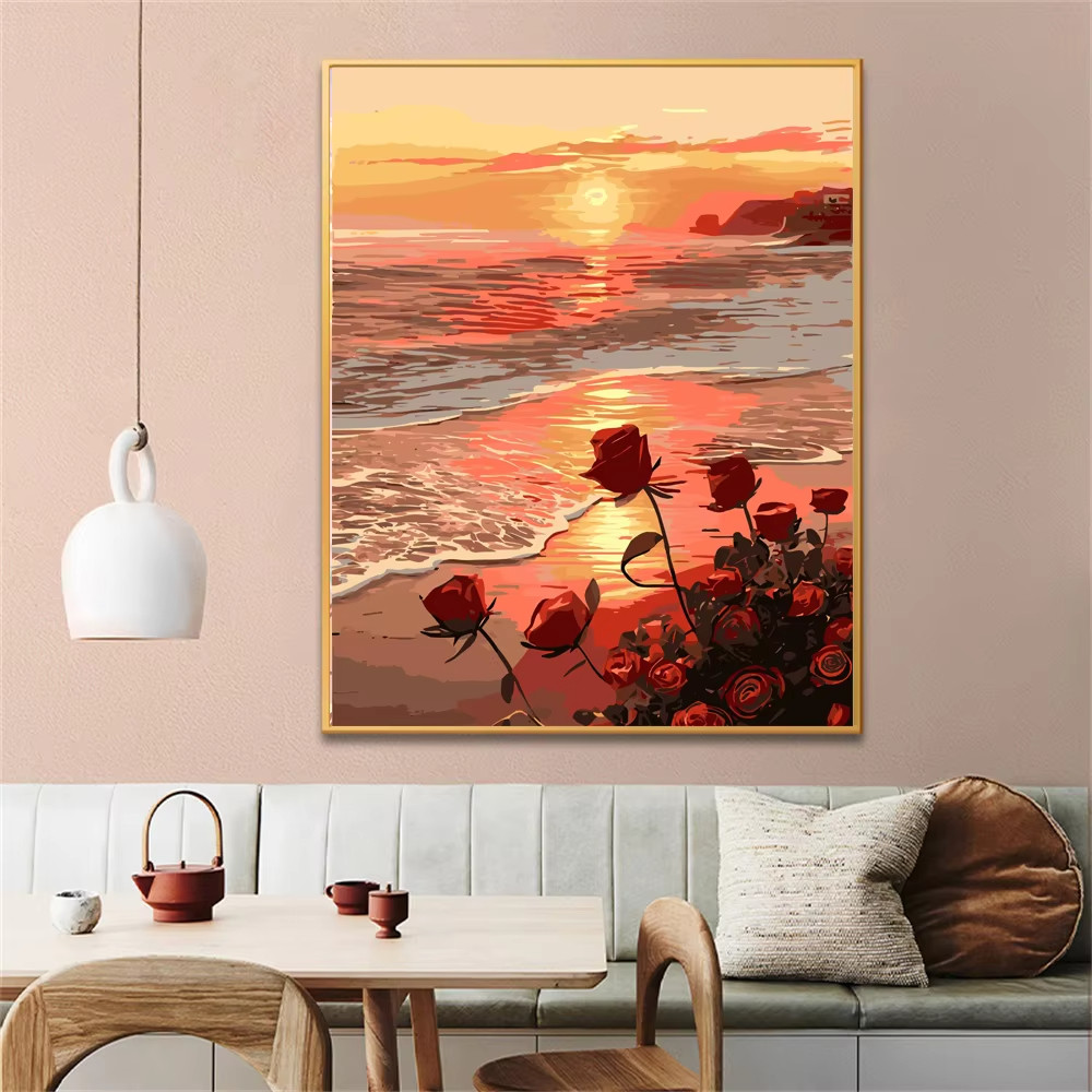 

MINISO DIY Oil Painting By Numbers sunset rose Wall Decor Gifts Frameelss