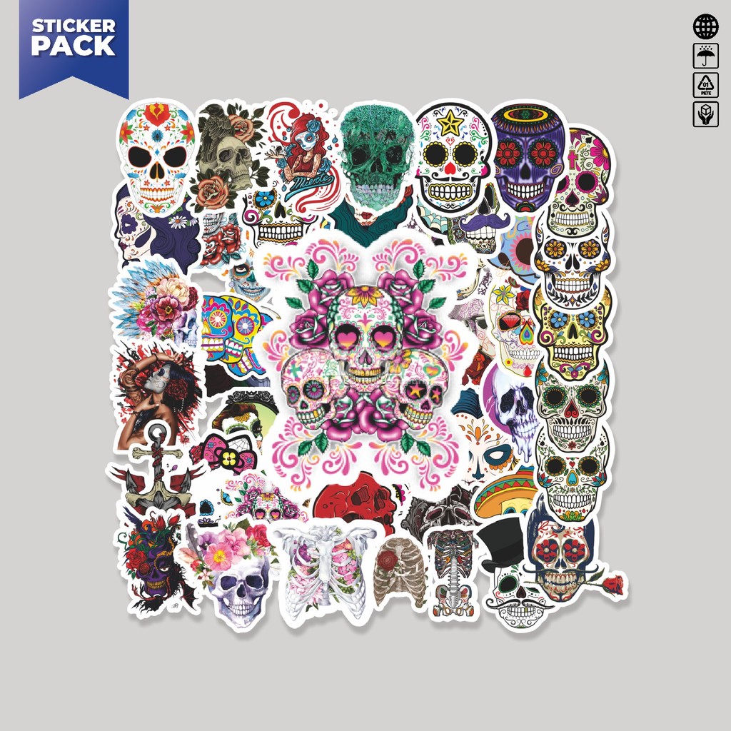 

[100PCS]Stiker Pack Stiker Tema Skull [Tengkorak] Aesthetic Vinyl Anti Air Dekorasi Sticker Laptop Buku Journal Koper Helm Casing HP Gitar Helm Skateboard