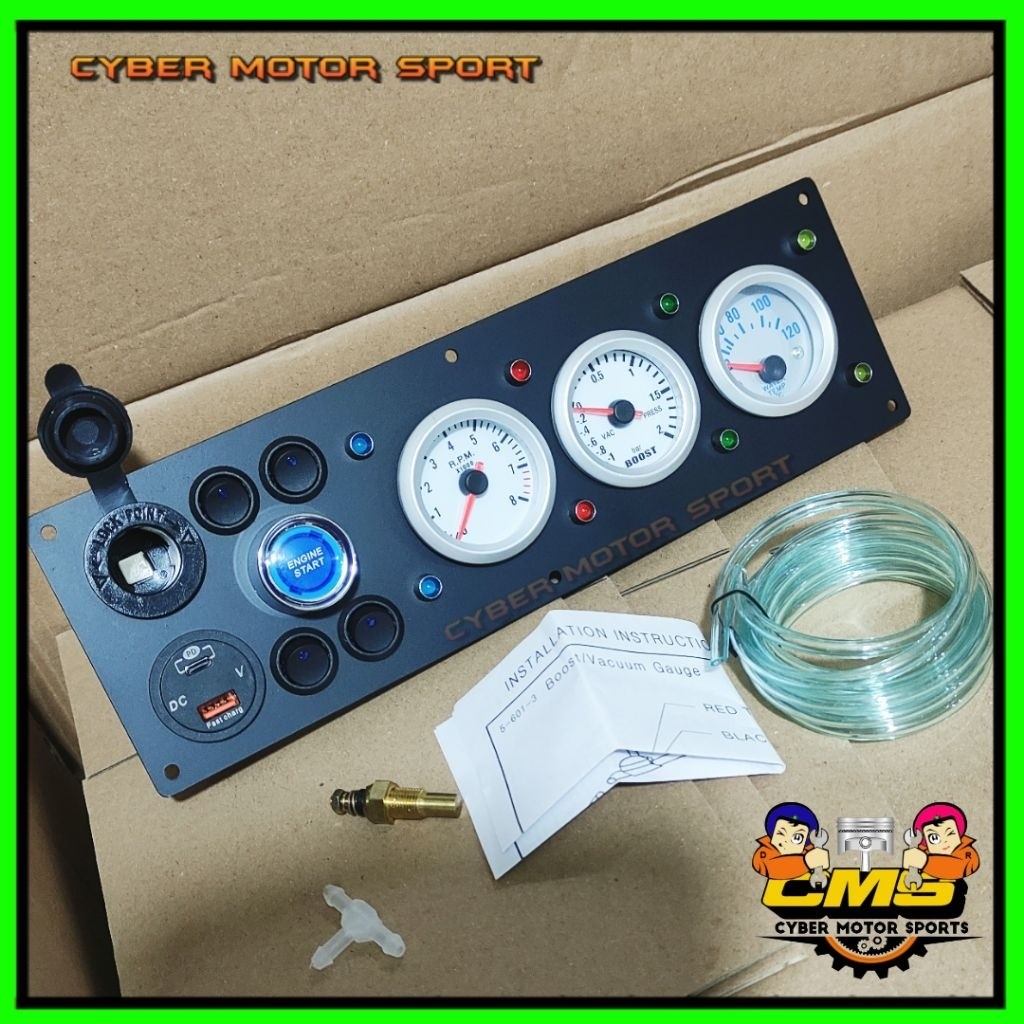 dashboard gauge universal 12v indikator mobil Tachometer rpm water temp turbo boost meter volt engin