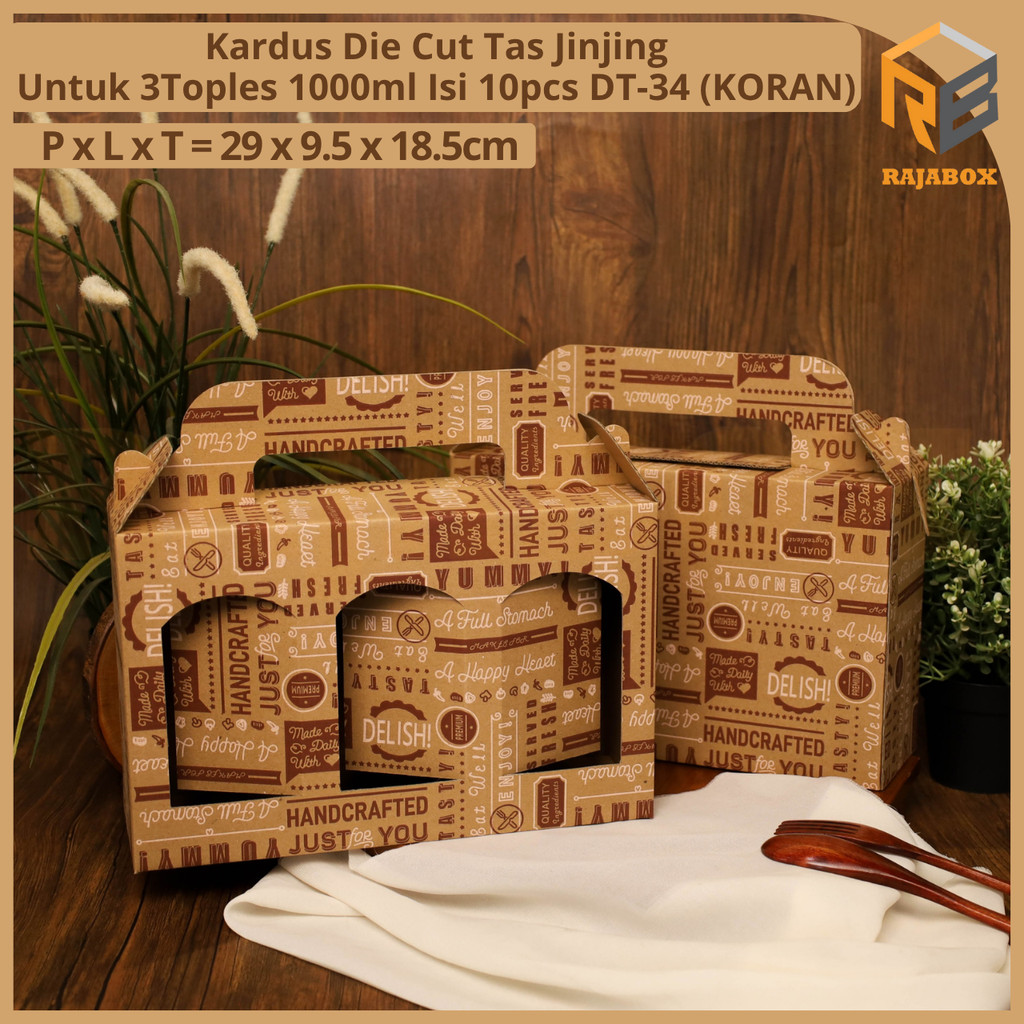 

DT-34 Kardus Die Cut Tas Jinjing Isi 3 Toples Jar (UKURAN TOPLES 9CM DAN TINGGI 17.5CM) RAJABOX.RB