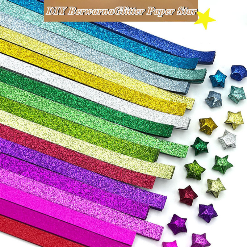 

Hadiah DIY / Origami Bintang / Pita Kertas Glitter Bintang Keberuntungan / Kertas Berwarna Pembuatan Kerajinan / Bahan Bintang Lima