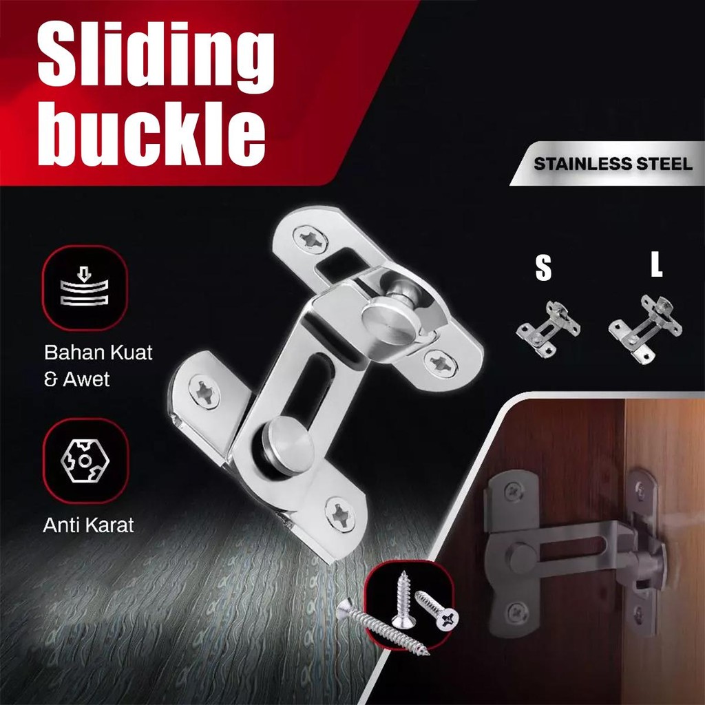 Slot pintu sliding geser Stainless Steel Grendel Slot/Kunci Geser Pintu/Lemari 90/180°