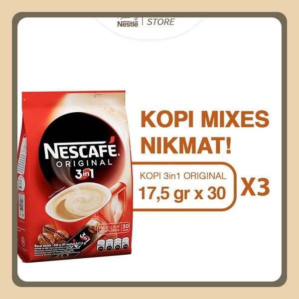 

Nescafe Original 3in1 (17.5gr x 30) x 3 Pcs