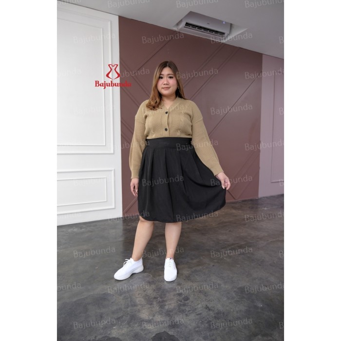 ASIABAJU Rok Midi Big Size Polos / Jumbo Midi Skirt / Rok Jumbo - HITAM
