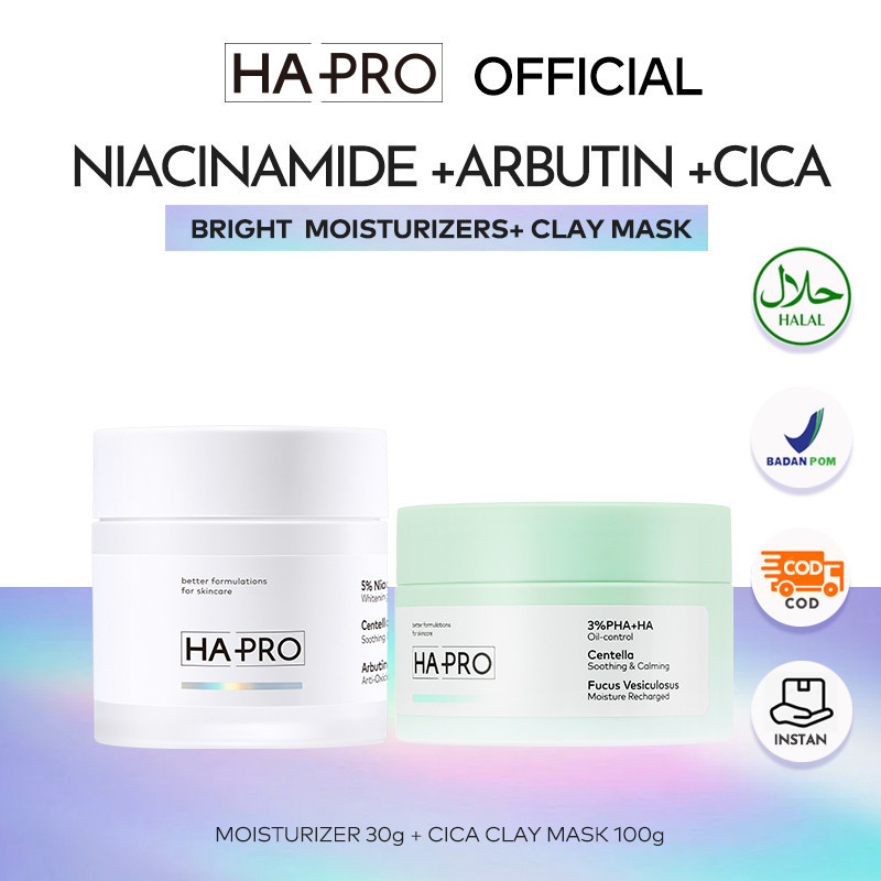 [HAPRO] HA PRO Bundling 2pcs Cream + Clay Mask Whitening Hydrating Skincare Set | Paket Skincare | S