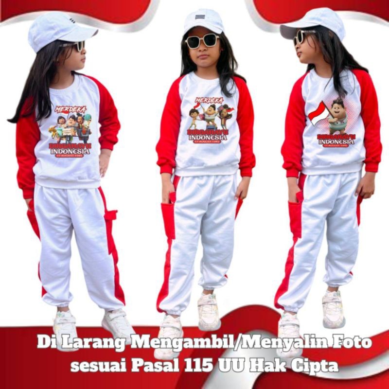 Setelan Anak Perempuan Kemerdekaan Jumbo Anime Merah Putih One Set Cargo Anak Putih List Merah Cargo