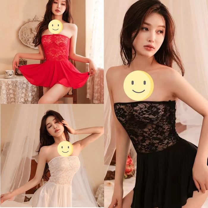 NEW SEXY LINGERIE DRESS MINI TRANSPARAN LINGERE BAJU TIDUR SEKSI WANITA - Hitam, L TO XL