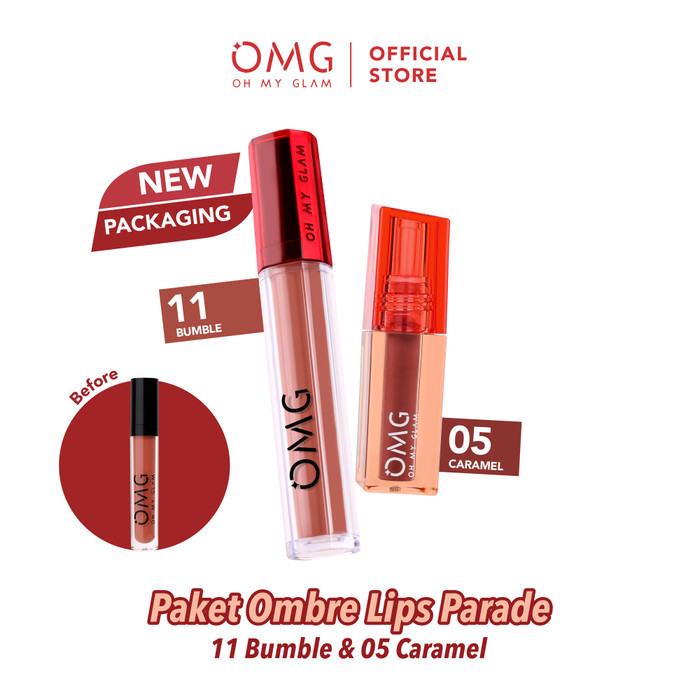 OMG Oh My Glam Paket Ombre Lips Parade - Best Ombre Lip Cream + Lip Tint Mattelast Lip Cream & Glass