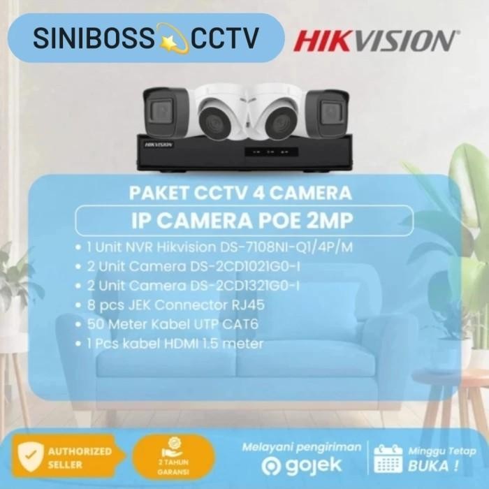 PAKETAN HIKVISION (HDD 4TB) 4 IP CAMERA 4CH 2MP NETWORK IP CAM POE