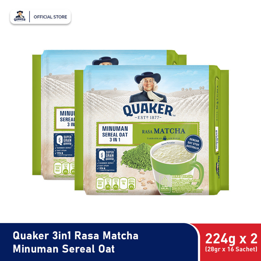 

Quaker 3in1 Matcha Minuman Sereal Oat 224gr (28gr x 8 sachet) x 2